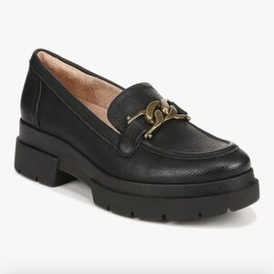 Soul Naturalizer Onyx Black Loafers with Brass Chain Accent